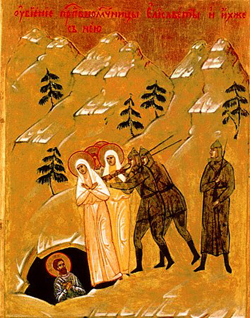 135. Икона (клеймо) Убиение преподобномученицы Елисаветы и ихже с нею.jpg